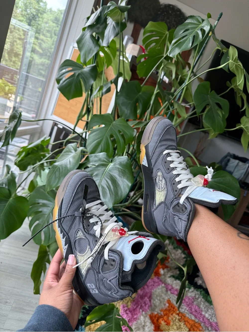 Jordan Gray and Red High-Top Sneakers